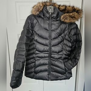 Eddie Bauer Women's Black Down Puffer Jacket with Faux Fur Trimmed Hood (medium)